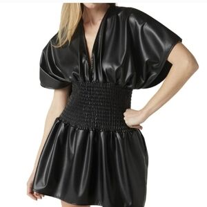 Misa Los Angeles Mounia Dress- Black Vegan Leather XS NWT